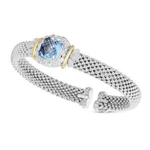 Silver & 18K Gold Cushion Blue Topaz Renaissance Bracelet